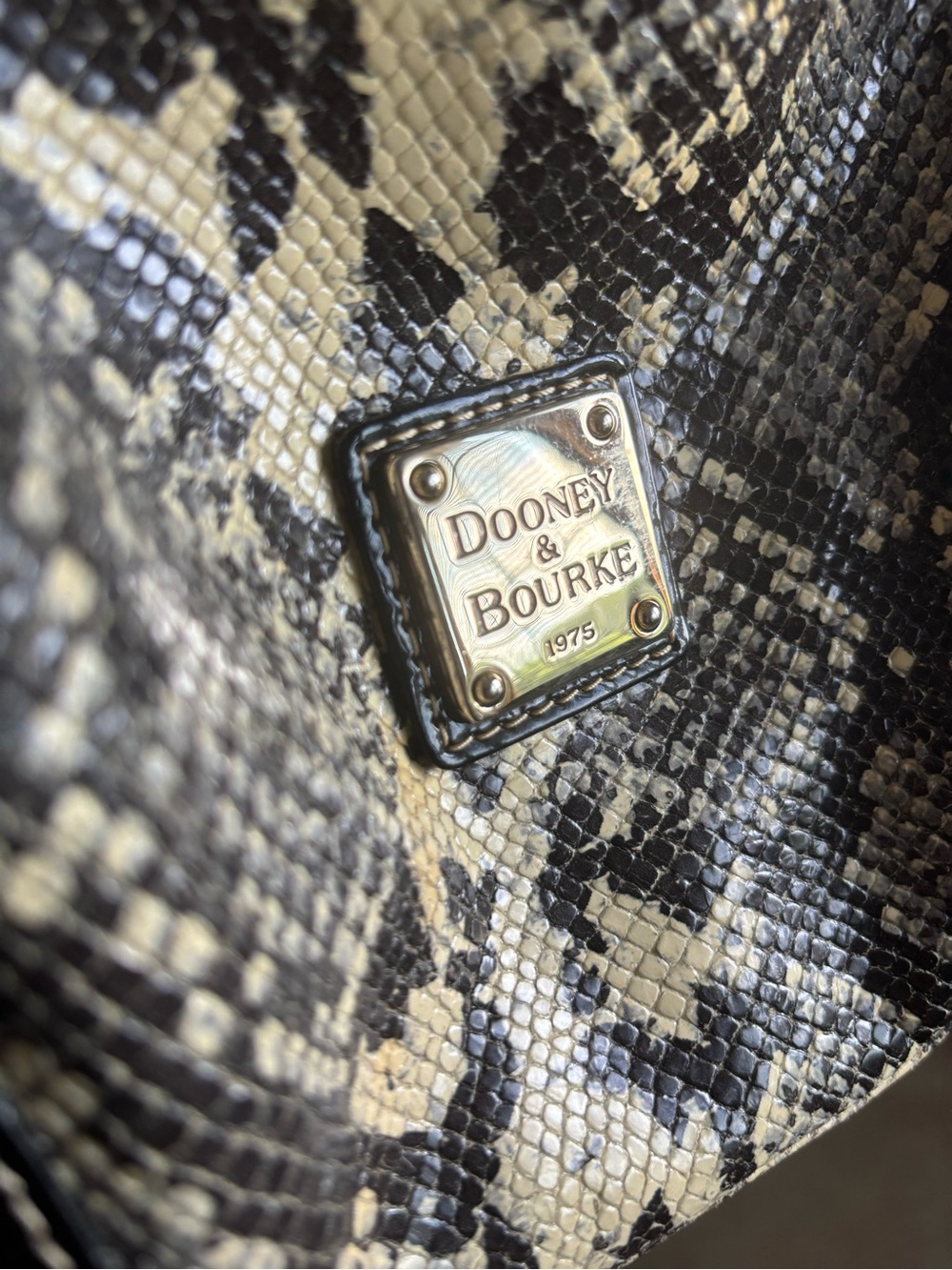 Dooney & Bourne Black/Cream Snake-Skin Print Leather Hobo Bag w Patent Leather - Picture 4 of 16